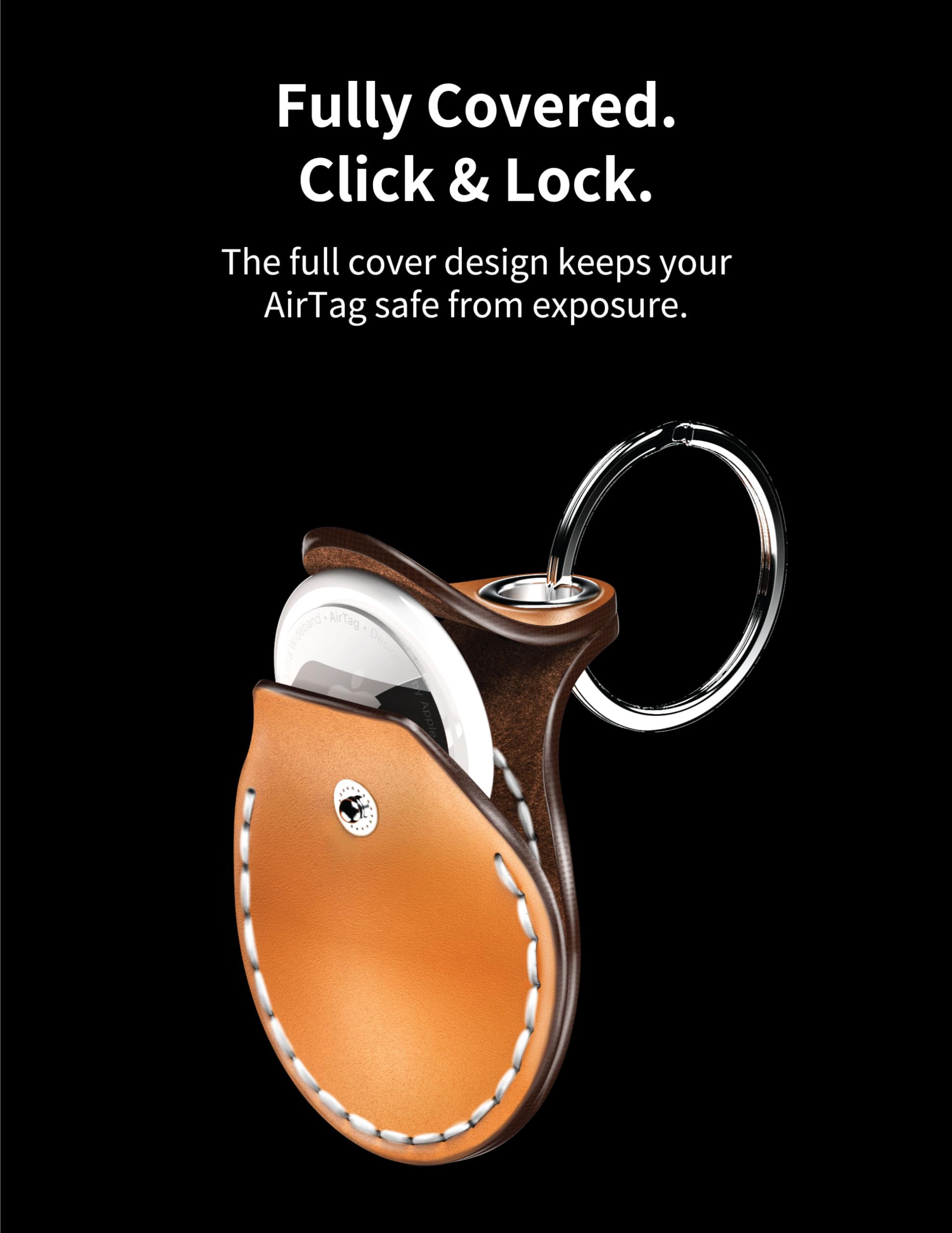 Vogduo Leather Airtag Keychain Case   Full Cover With Clip Braided Lanyard Metal Key Ring Holder Enclosure For Wallet, Backpack,